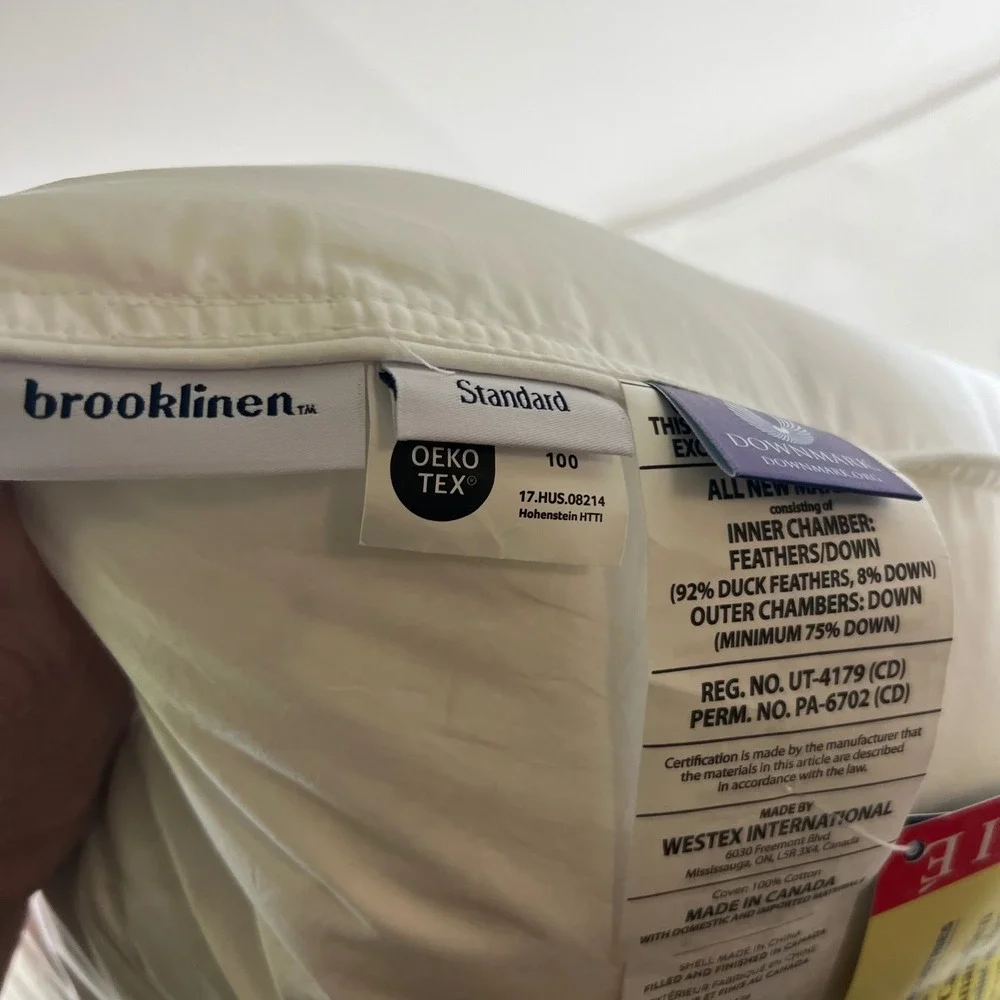 Brooklinen Standard Medium Down Pillow Canadian Fill Cotton Sateen Shell 28oz